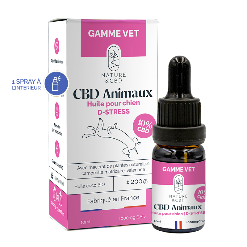 Huile CBD Animaux D-stress pour chien 10% Nature & CBD